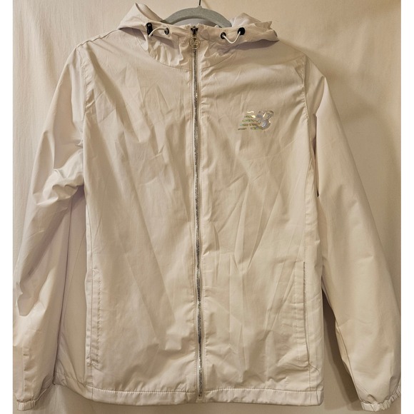 New Balance Jackets & Blazers - New Balance Womens White Iridescent Holographic Hooded Windbreaker Jacket Large